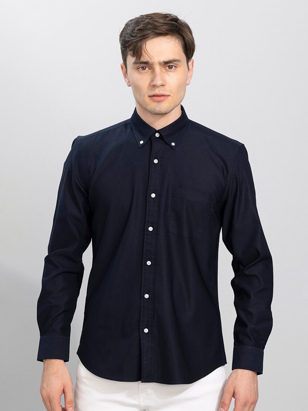 

Snitch Navy Blue Button-Down Collar Slim Fit Casual Shirt