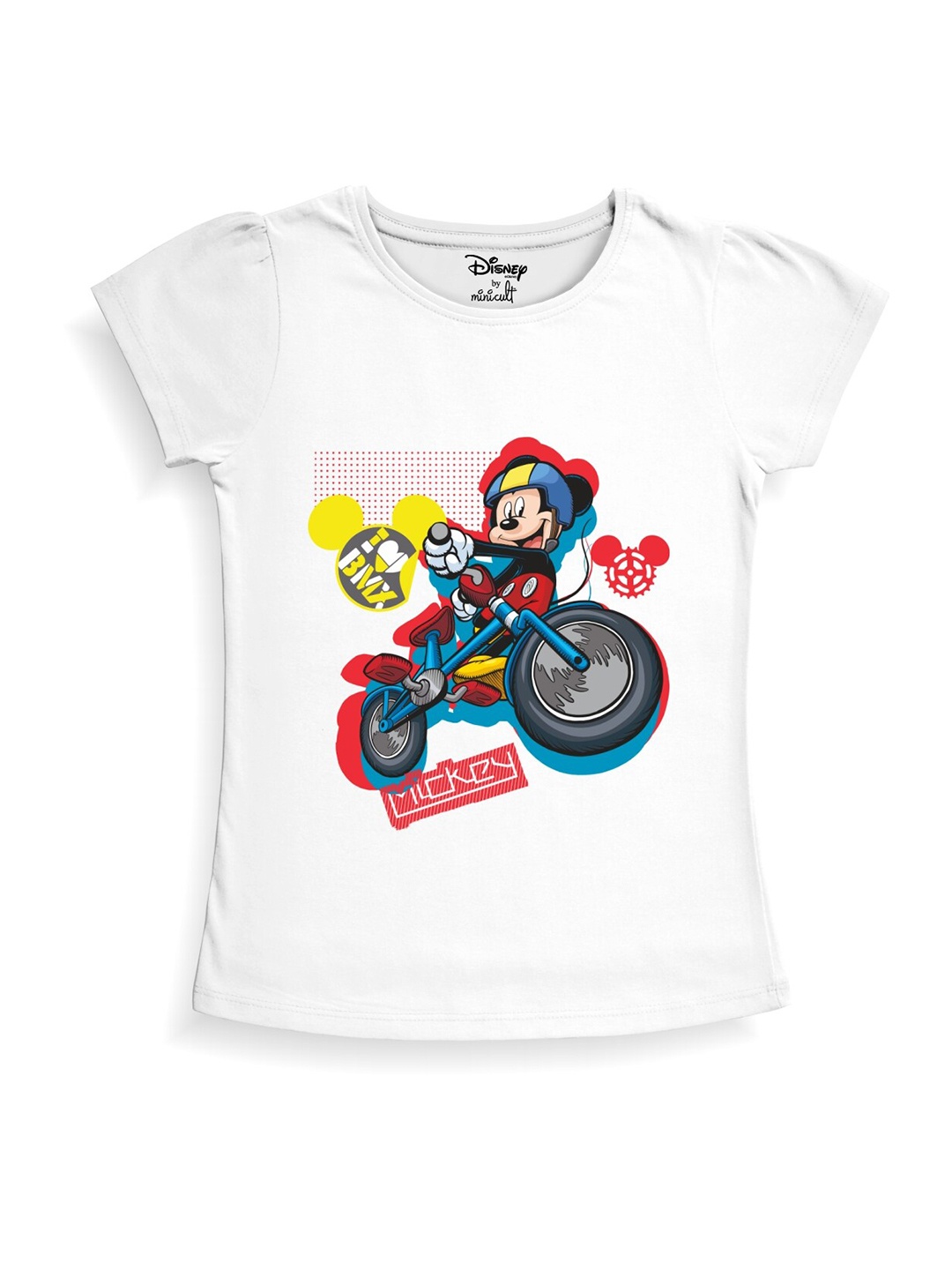 

Minicult Girls Mickey Mouse Printed Cotton T-shirt, White