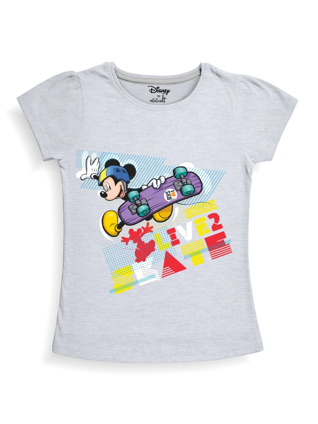 

Minicult Girls Mickey Mouse Printed Cotton T-shirt, Grey