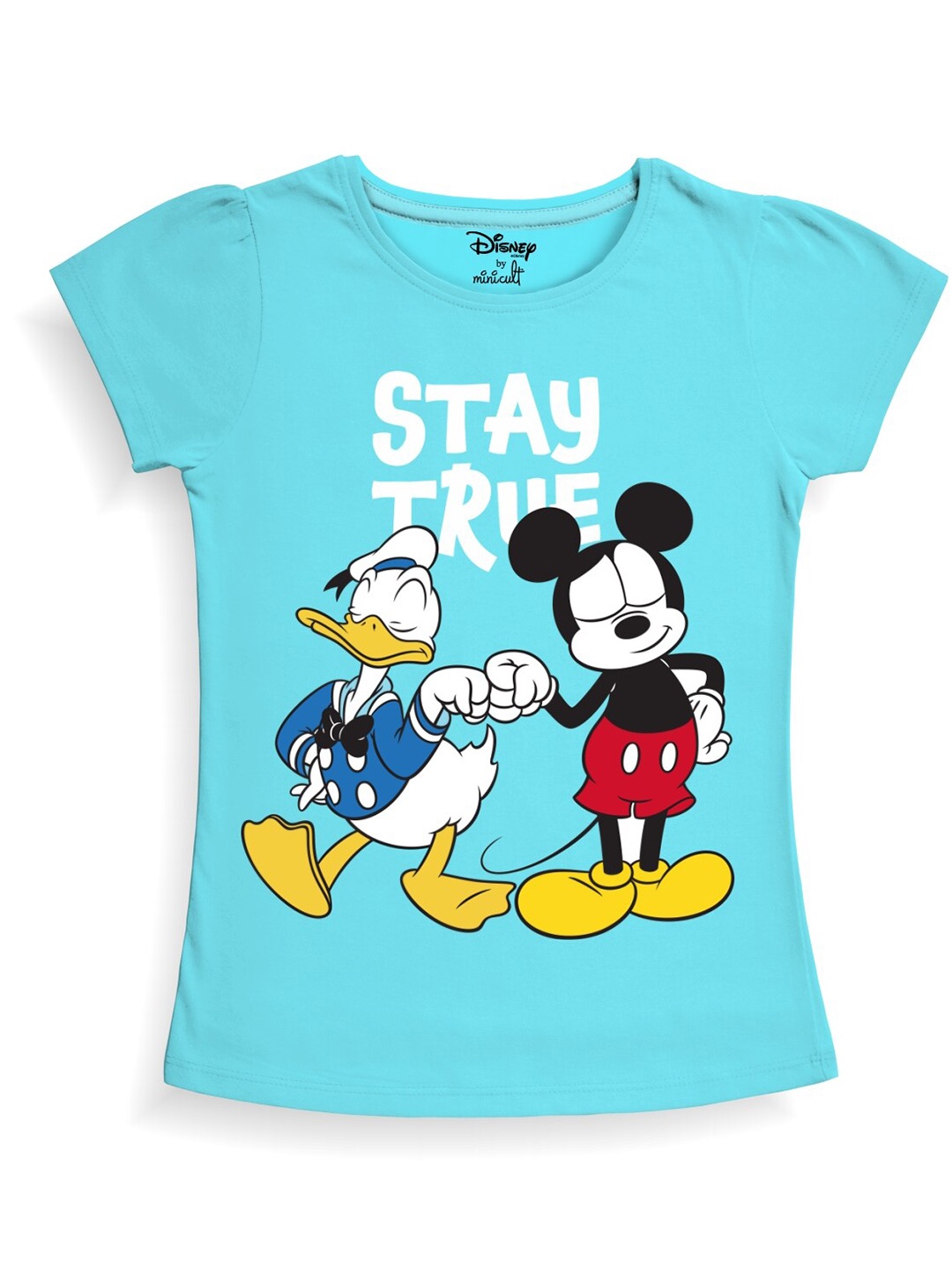 

Minicult Girls Mickey & Friends Printed Puff Sleeves Cotton T-shirt, Blue