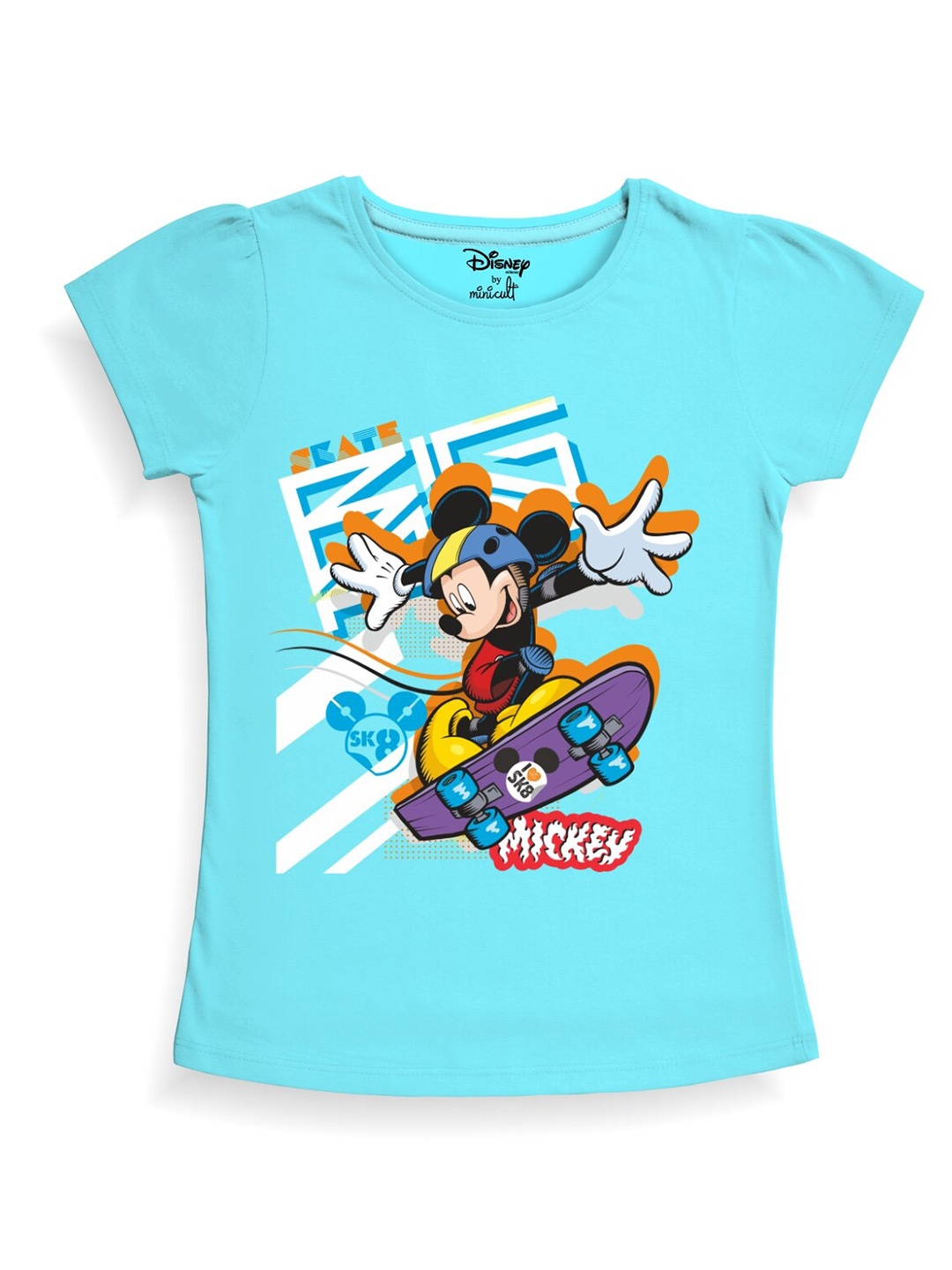 

Minicult Girls Mickey Mouse Printed Cotton T-shirt, Blue