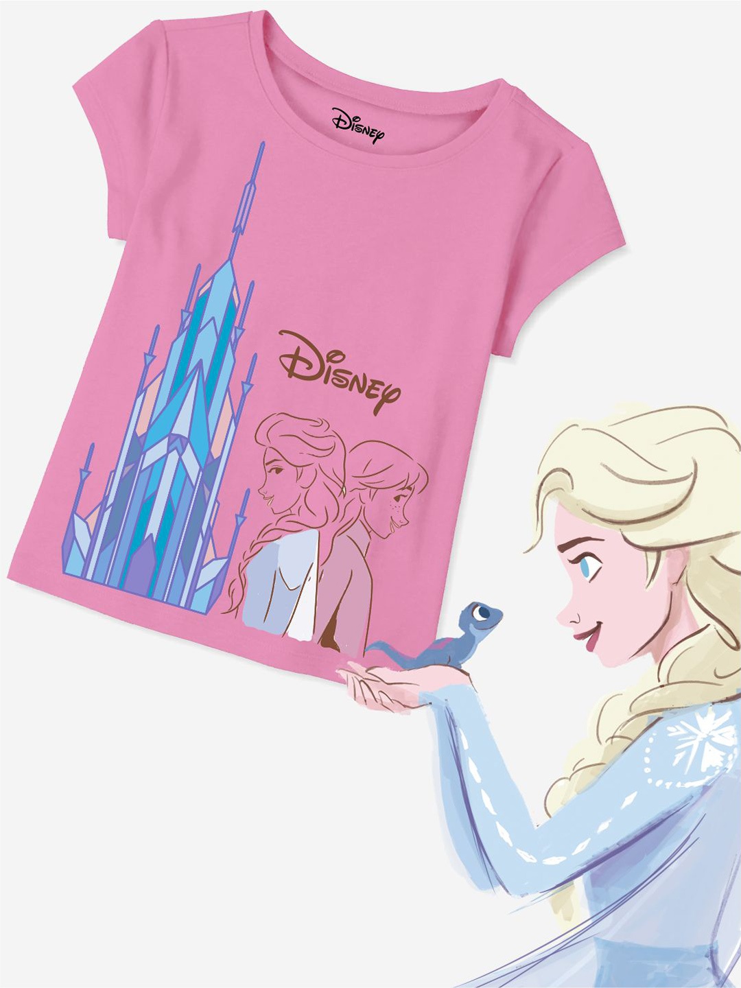 

Minicult Girls Frozen Printed Cotton T-shirt, Pink