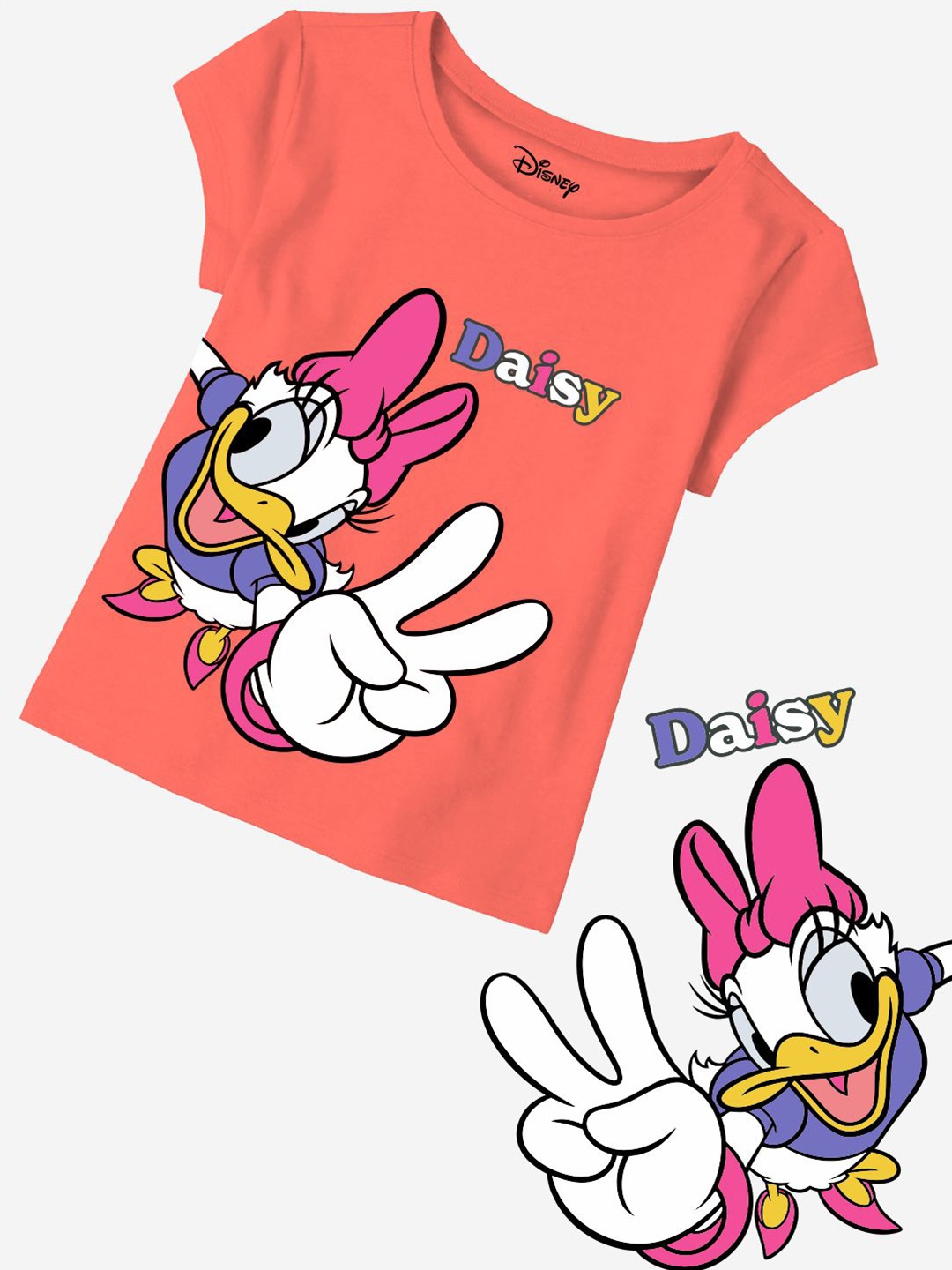 

Minicult Girls Daisy Duck Printed Cotton T-shirt, Orange