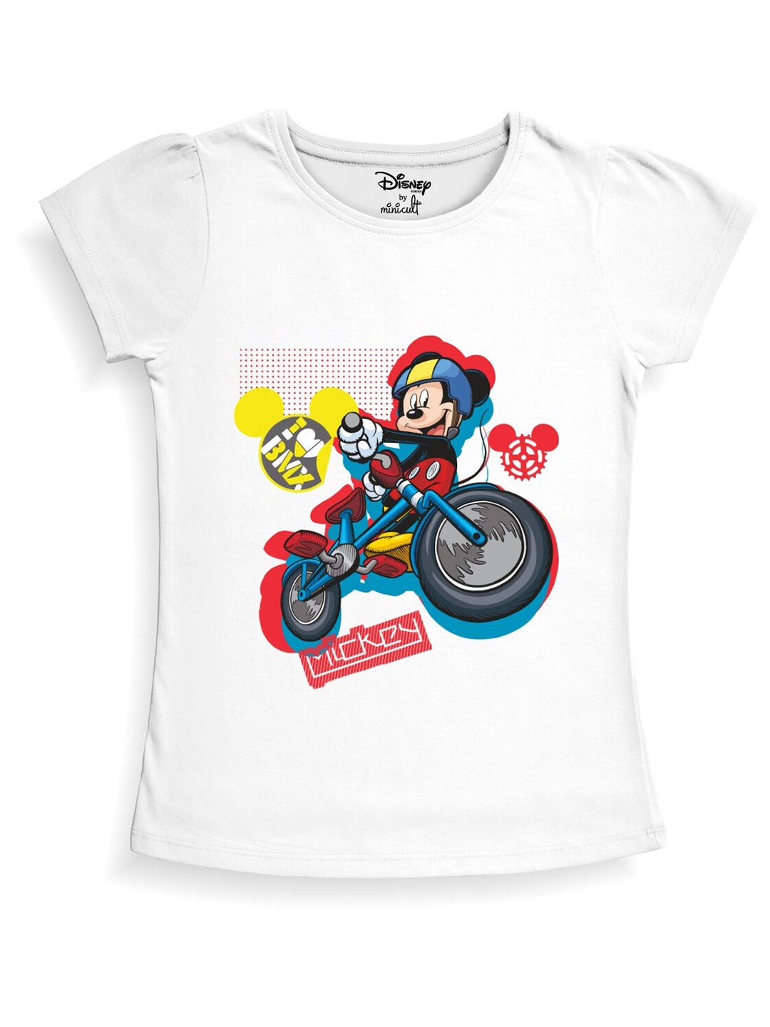 

Minicult Girls Mickey Mouse Printed Cotton T-shirt, White