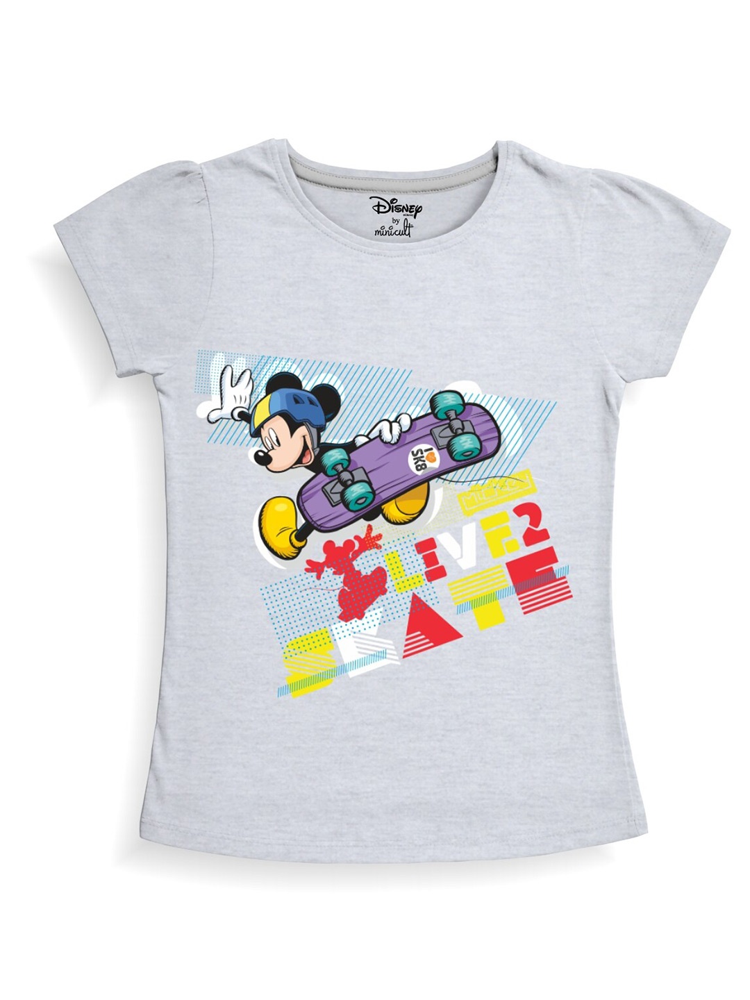 

Minicult Girls Mickey Printed Cotton T-shirt, Grey