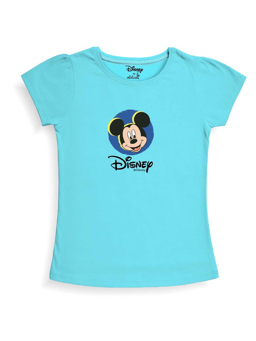 

Minicult Girls Mickey Mouse Printed Puff Sleeves Cotton T-shirt, Blue