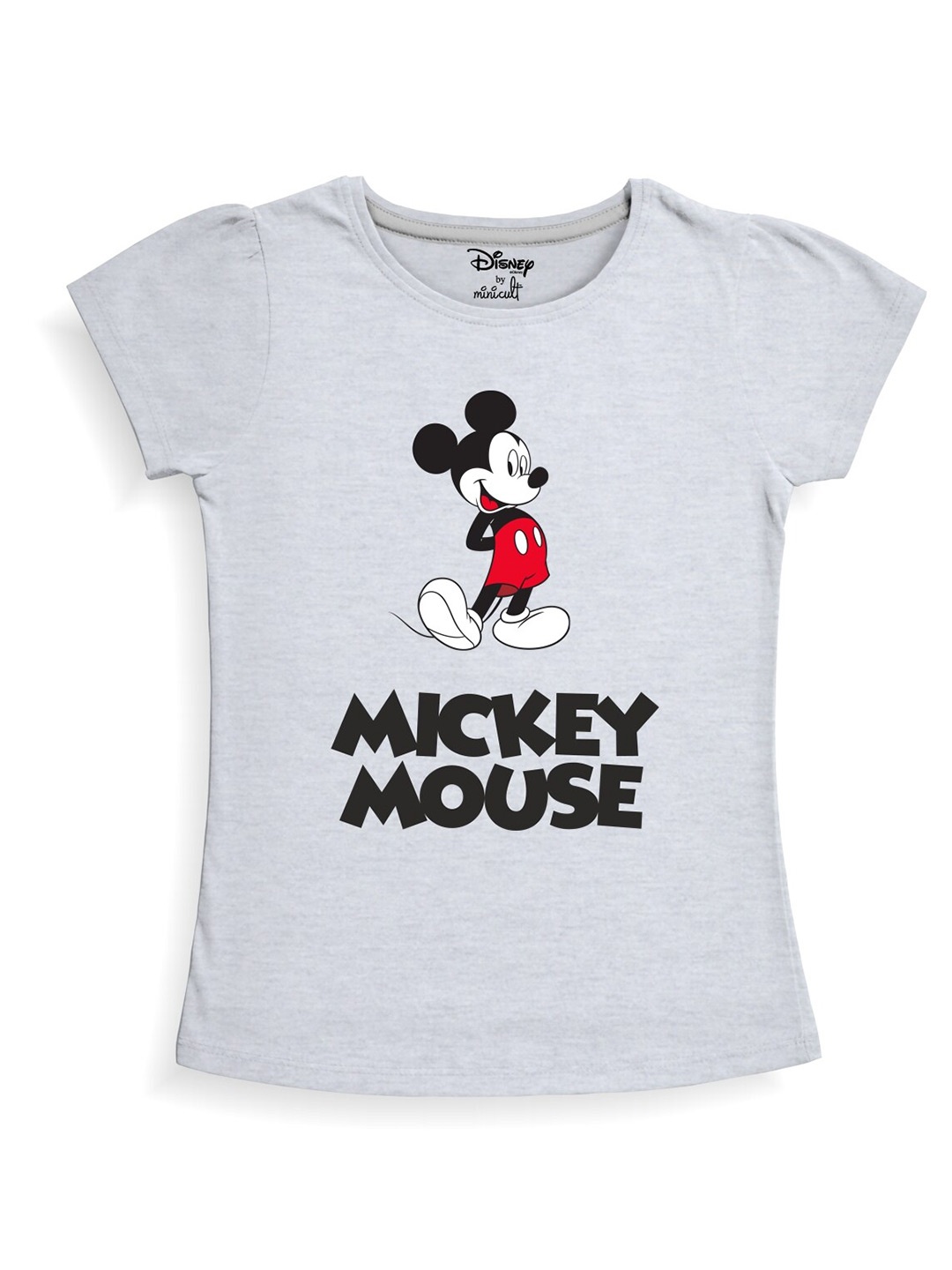 

Minicult Girls Mickey Mouse Printed Cotton T-shirt, Grey