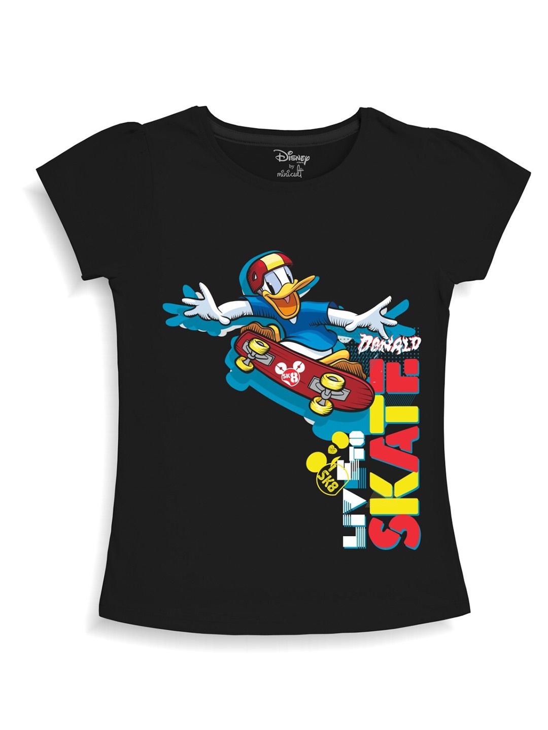 

Minicult Girls Donald Duck Printed Cotton T-shirt, Black