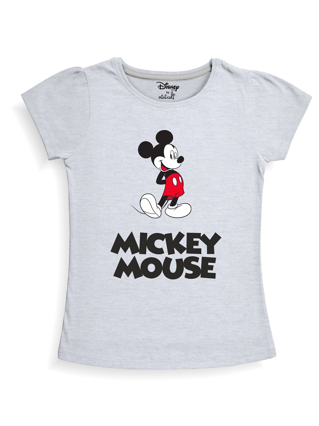 

Minicult Girls Mickey Mouse Printed Cotton T-shirt, Grey