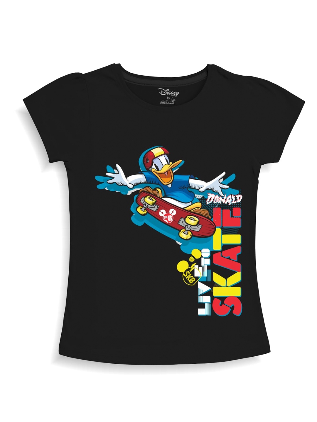 

Minicult Girls Donald Duck Graphic Printed Cotton T-Shirt, Black