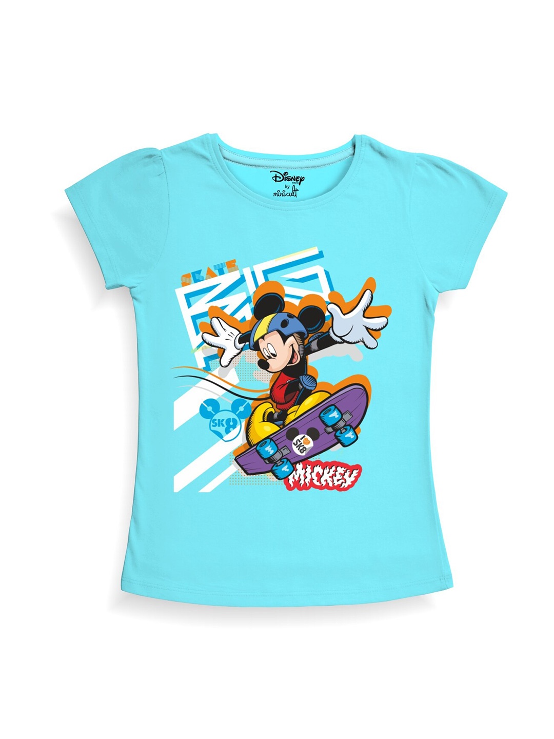 

Minicult Girls Mickey Mouse Printed Cotton T-shirt, Blue