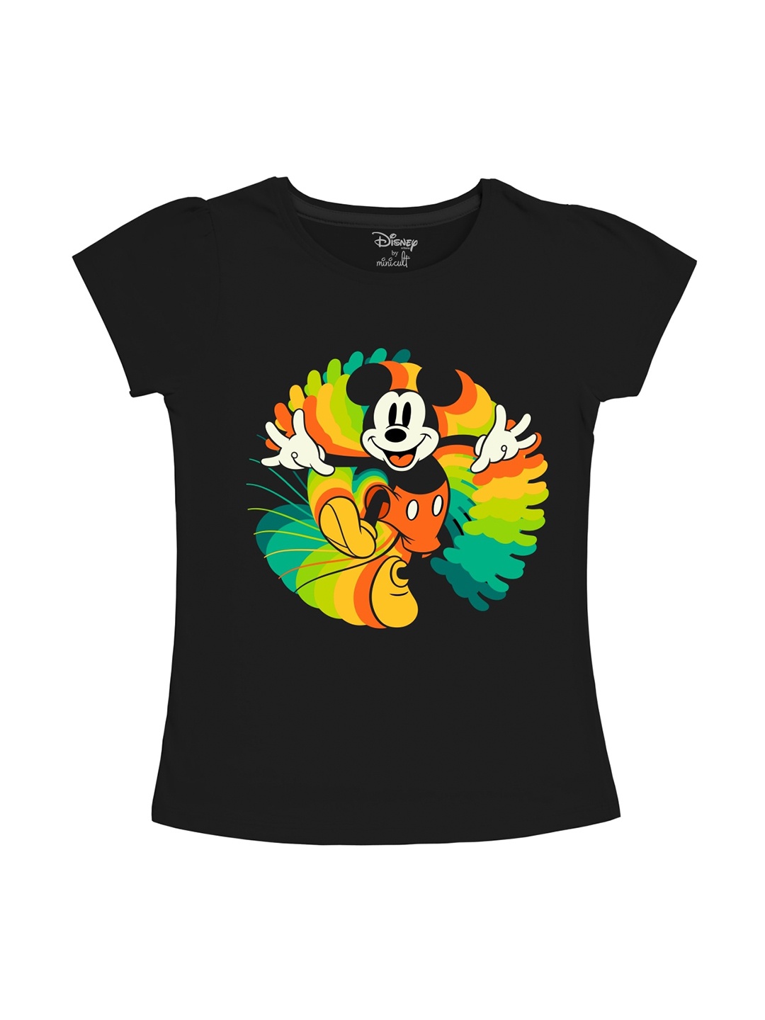 

Minicult Girls Mickey Mouse Graphic Printed Cotton T-Shirt, Black