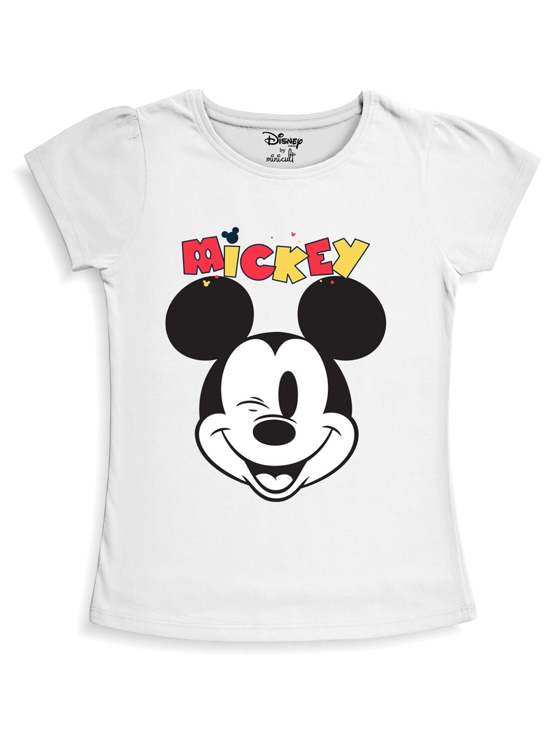 

Minicult Girls Mickey Mouse Printed Cotton T-shirt, White