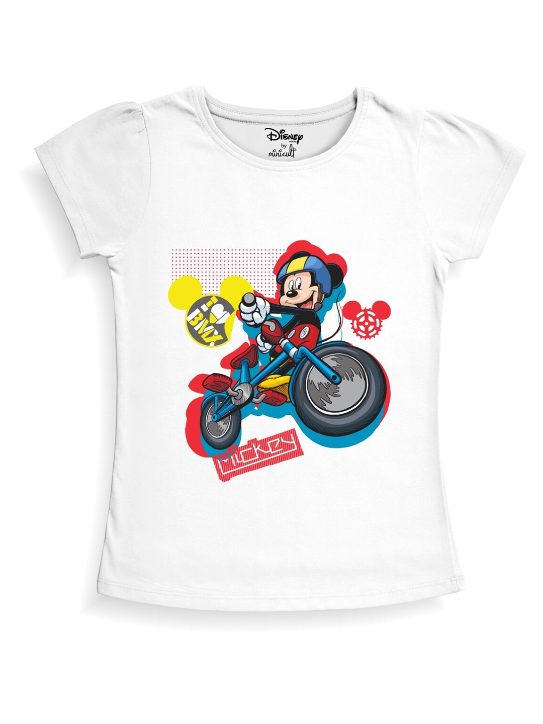 

Minicult Girls Mickey Mouse Printed Cotton T-shirt, White
