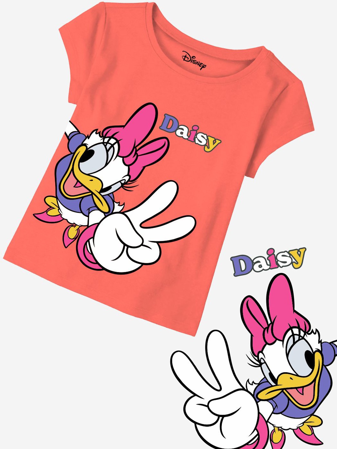 

Minicult Girls Daisy Duck Printed Cotton T-shirt, Orange