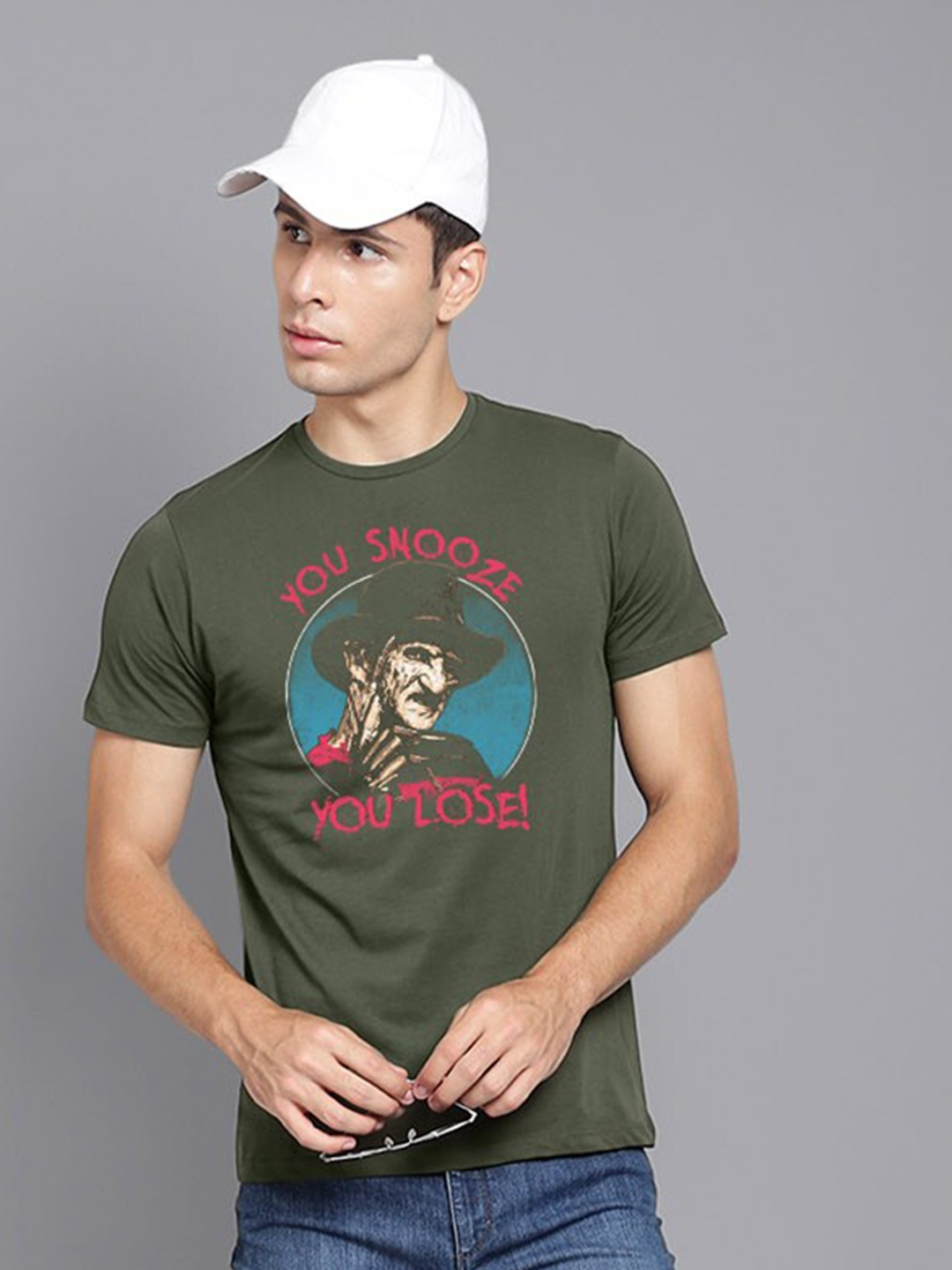

Free Authority Men A Nightmare On Elm Street Printed Pure Cotton T-shirt, Green