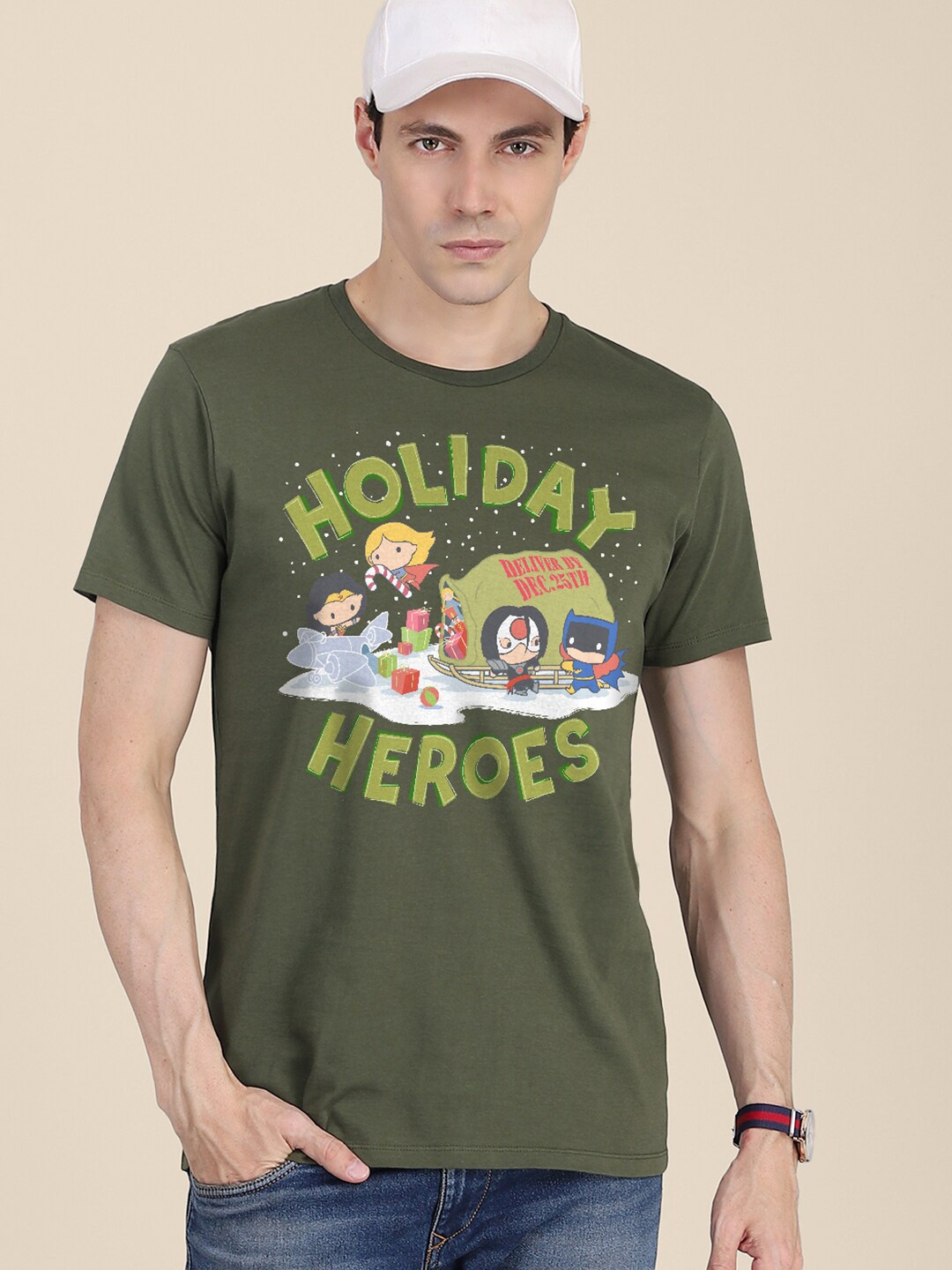 

Free Authority Men Justice League Printed Pure Cotton T-shirt, Green