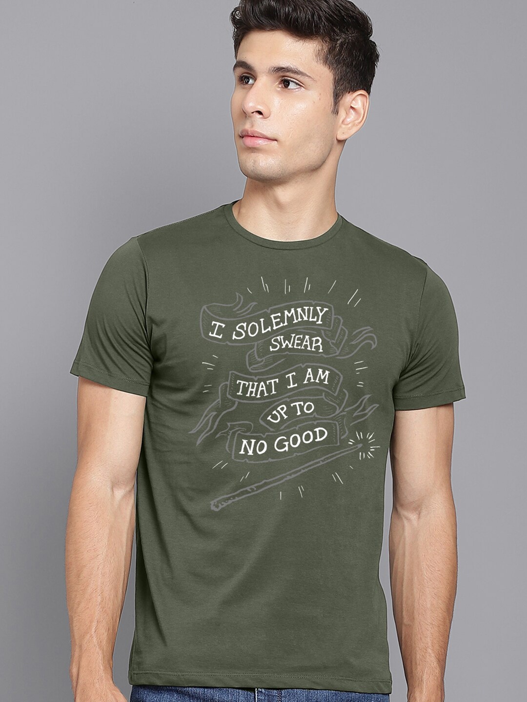 

Free Authority Men Harry Potter Printed Pure Cotton T-shirt, Green