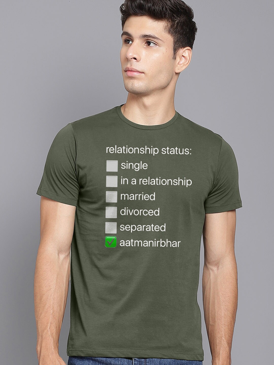 Free Authority Typography Printed Round Neck Cotton T-Shirt, Green