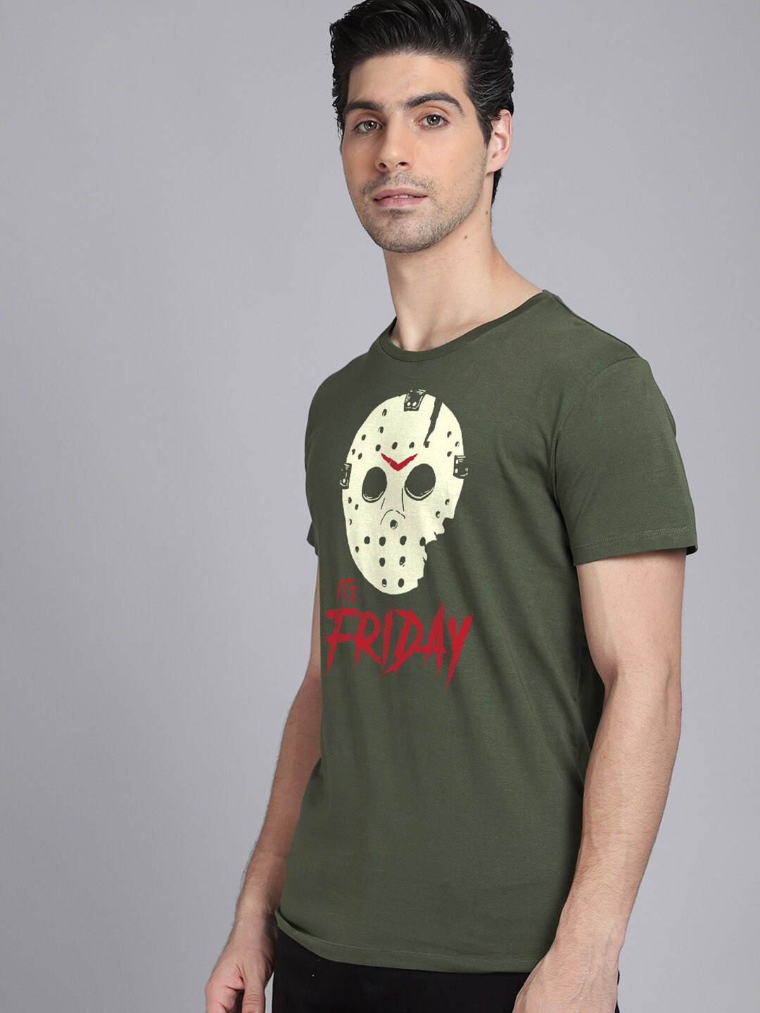 

Free Authority Friday The 13Th Printed Round Neck Pure Cotton T-shirt, Olive