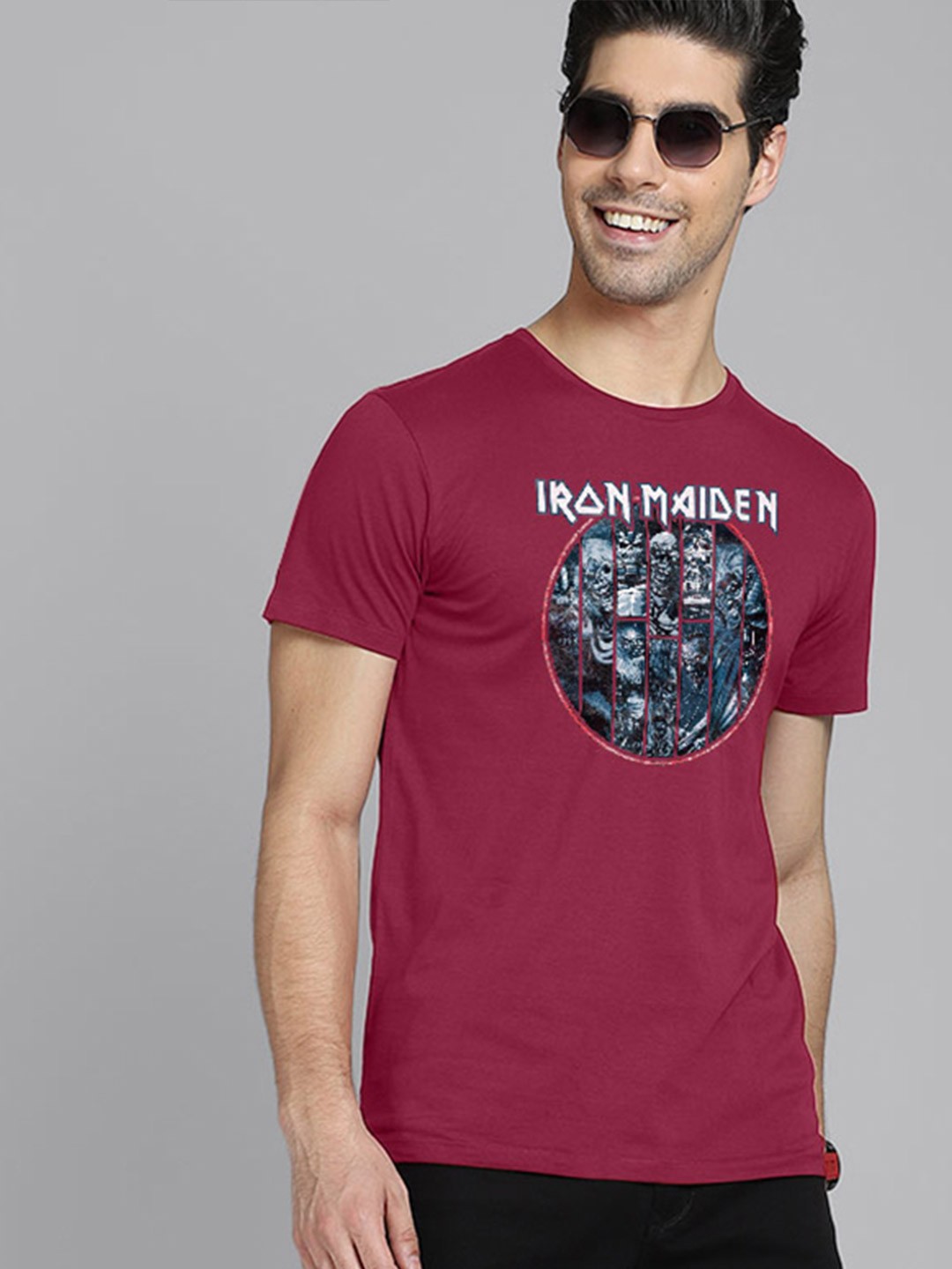 

Free Authority Iron Maiden Graphic Printed Round Neck Cotton T-shirt, Burgundy