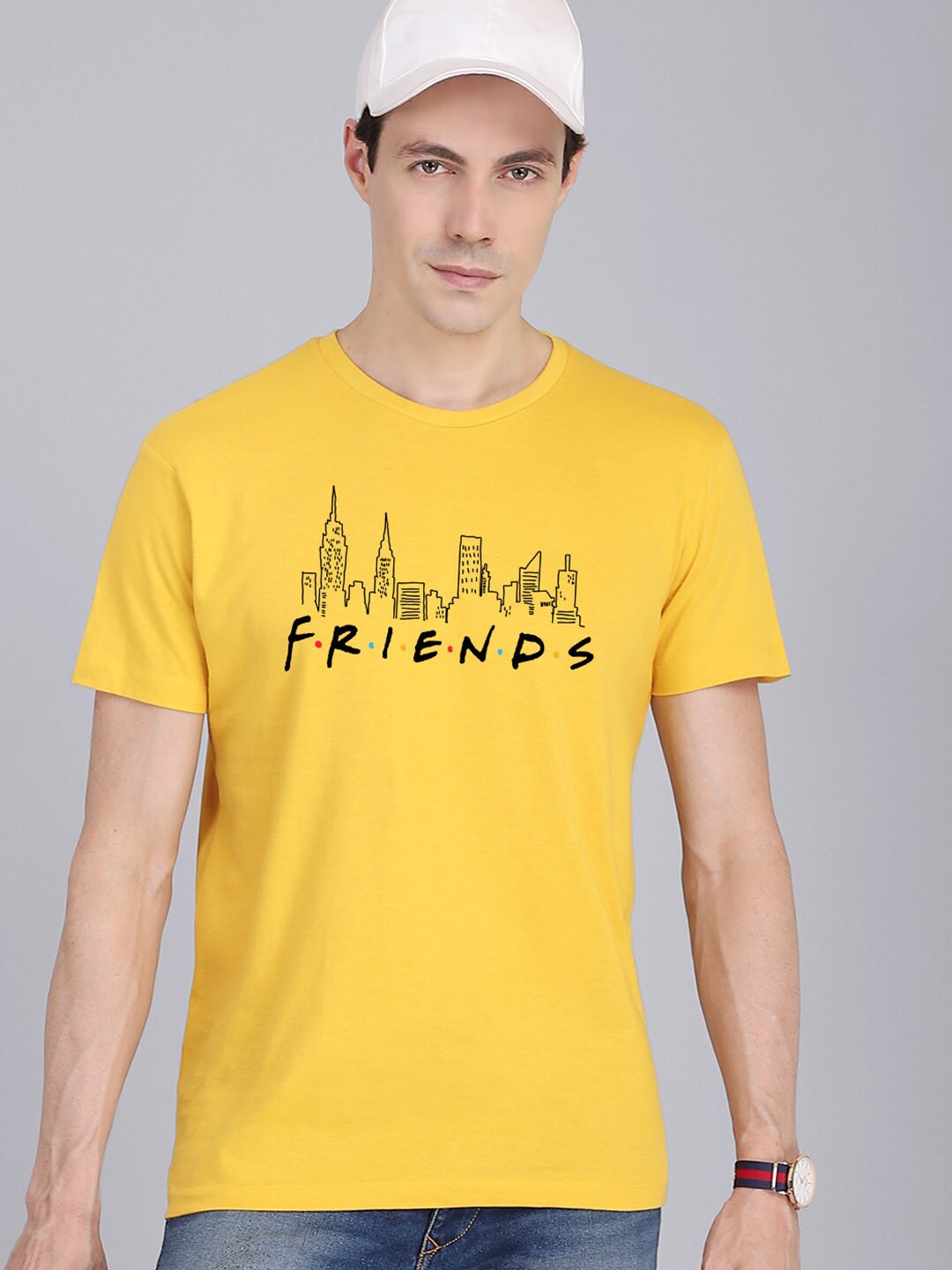 

Free Authority F.R.I.E.N.D.S Typography Printed Round Neck Cotton T-shirt, Yellow