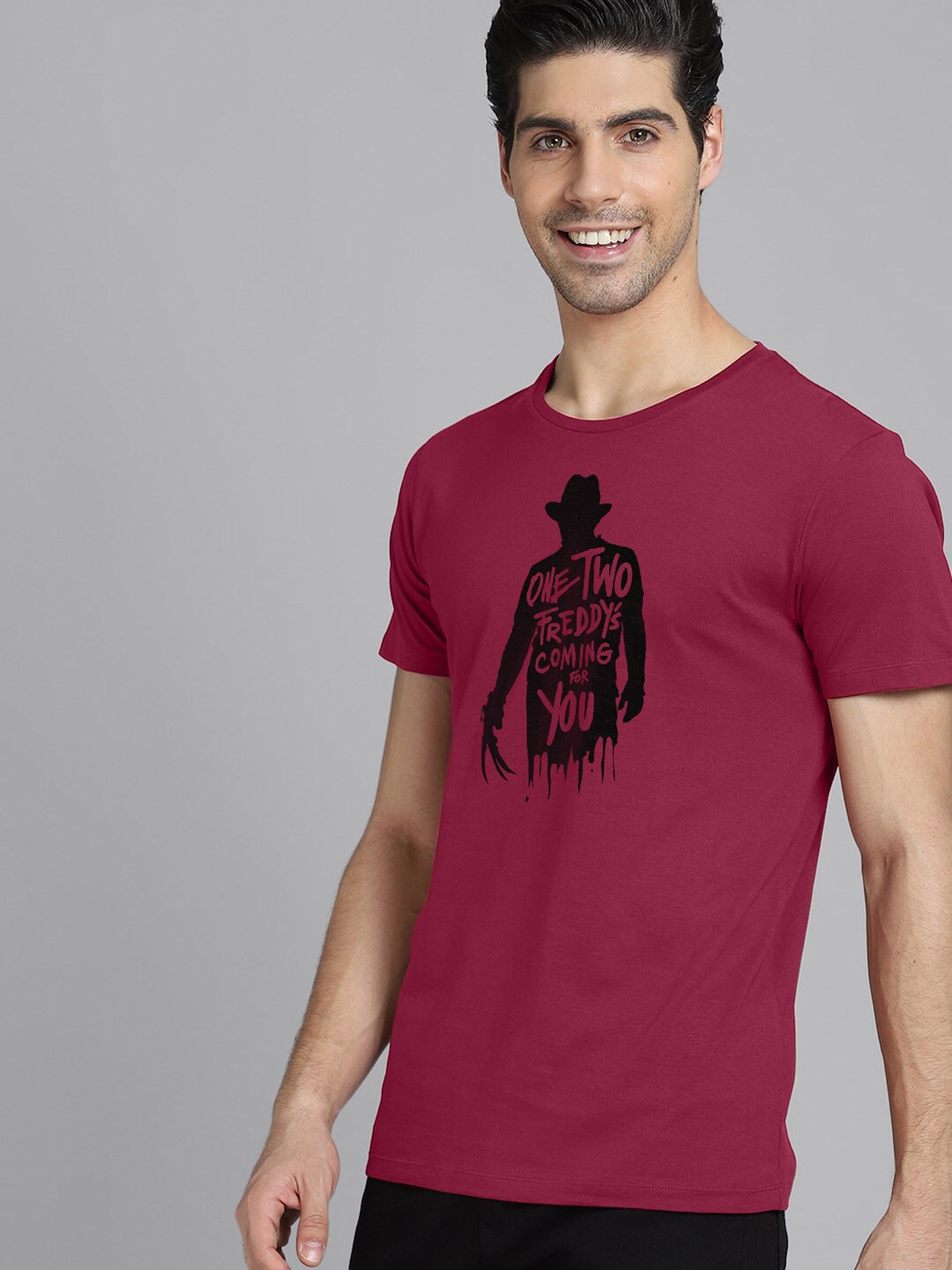 

Free Authority Graphic Printed Round Neck Pure Cotton T-shirt, Maroon