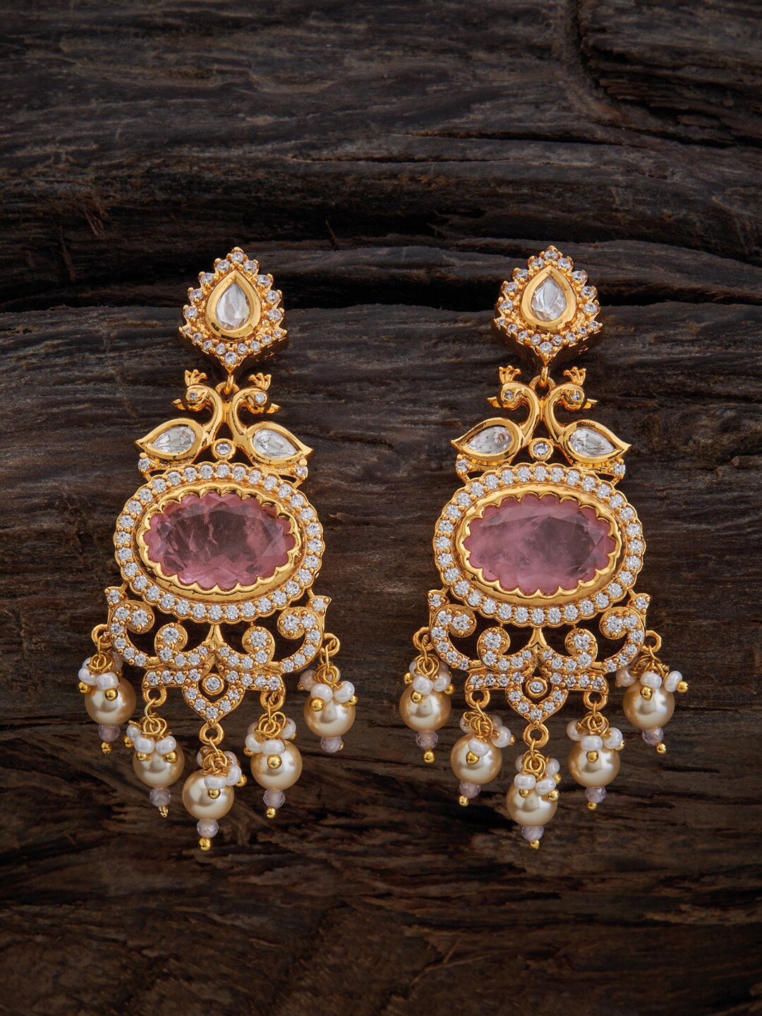 

Kushal's Fashion Jewellery Kundan-Studded And Beaded Drop Earrings, Gold