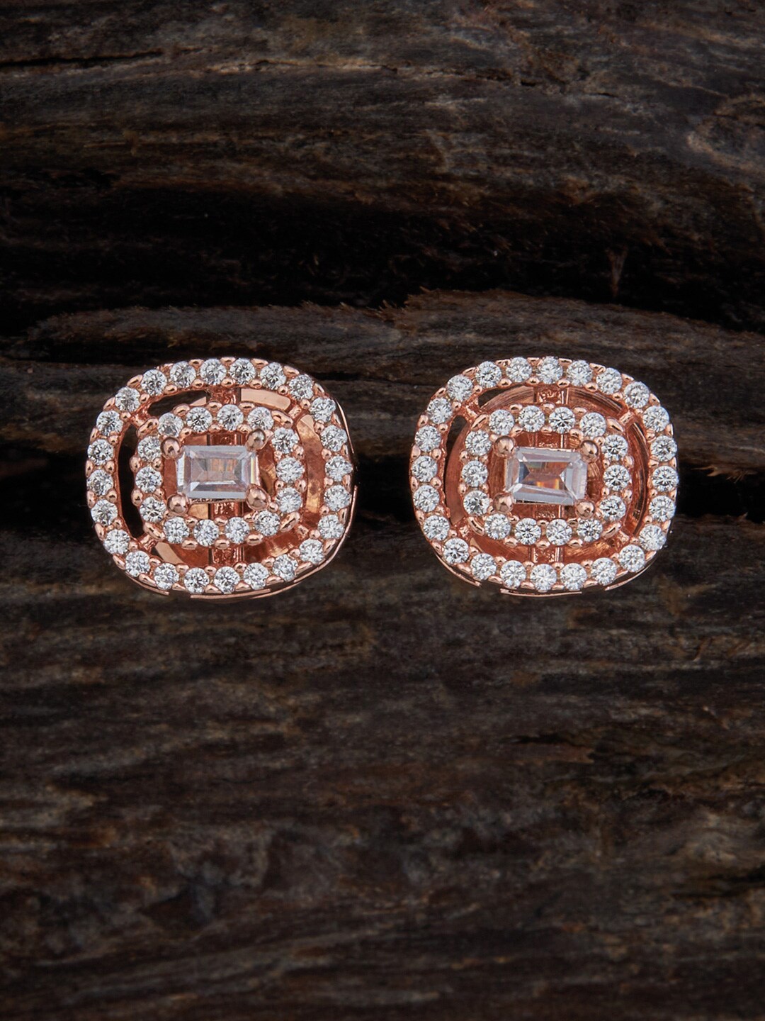 

Kushal's Fashion Jewellery Rose Gold-Plated Cubic Zirconia-Studded Studs Earrings