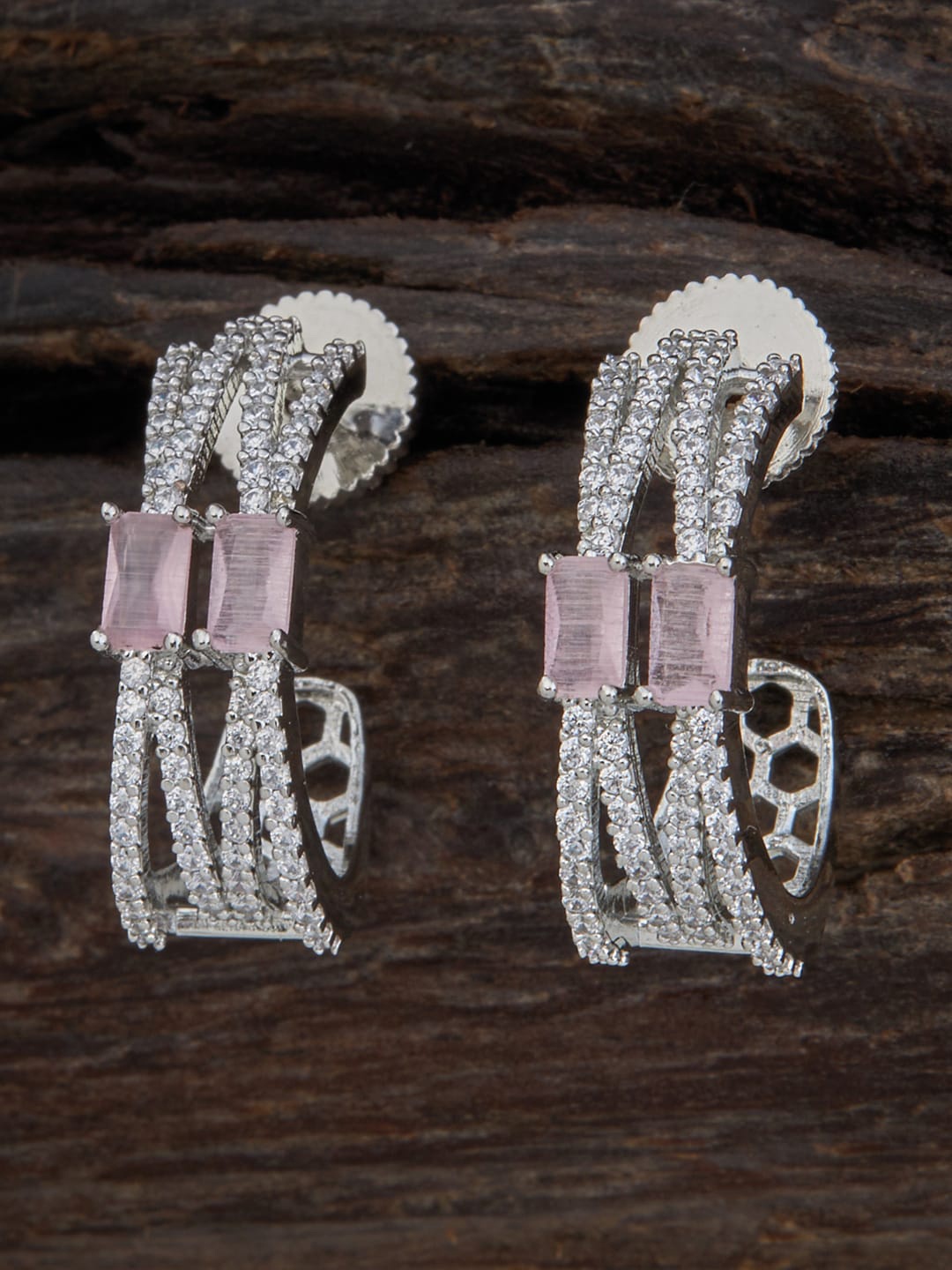 

Kushal's Fashion Jewellery Rhodium-Plated Contemporary Drop Earrings, Pink