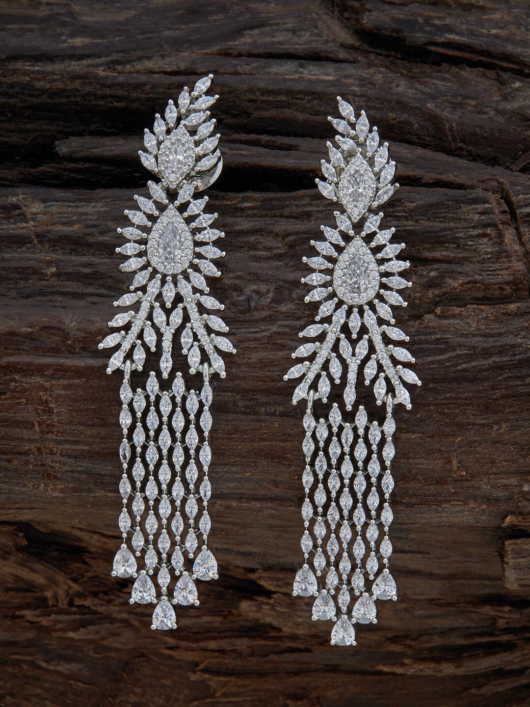 

Kushal's Fashion Jewellery Rhodium-Plated Contemporary Zircon Drop Earrings, Silver