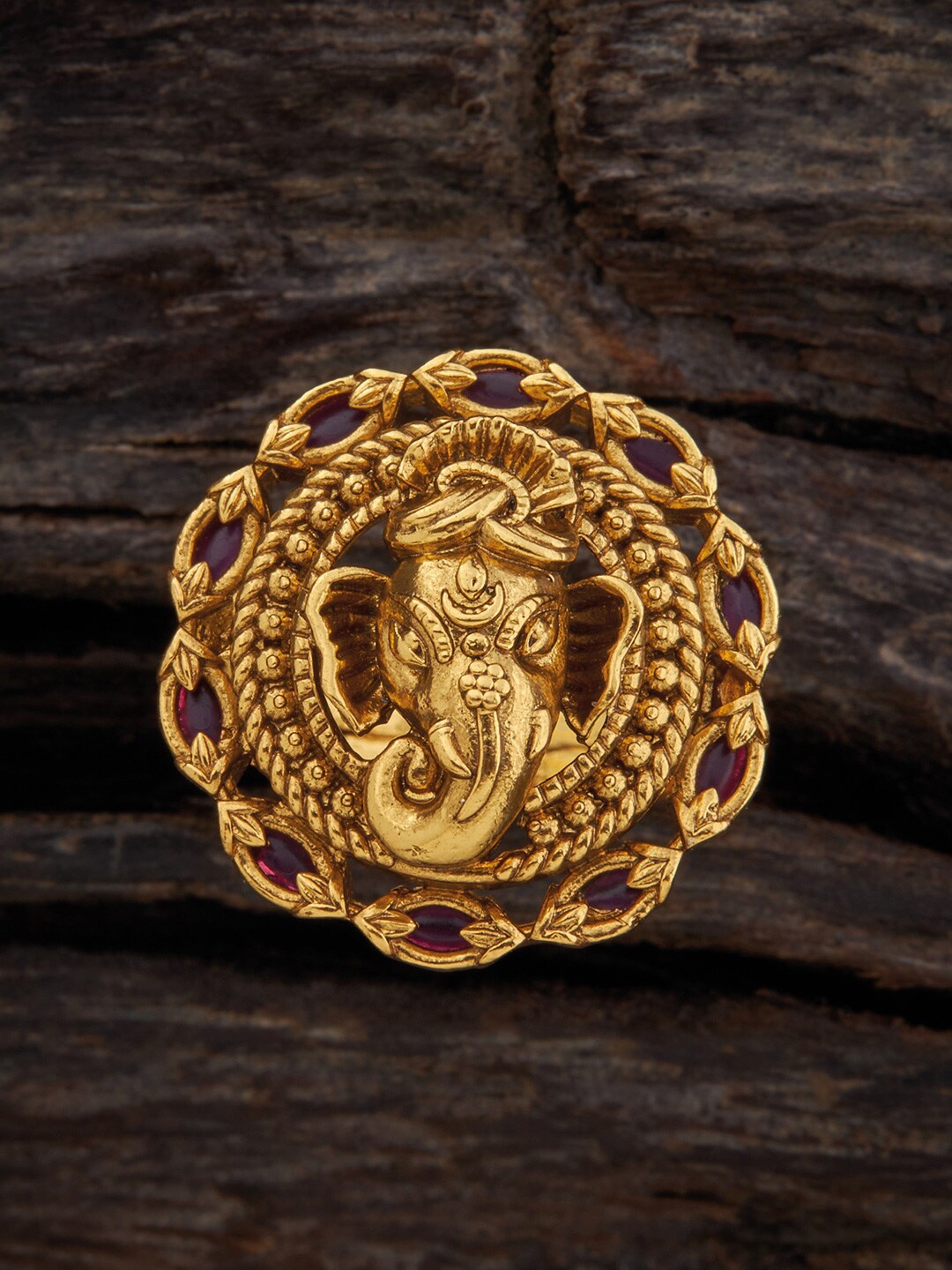 

Kushal's Fashion Jewellery Stones-Studded Antique Ring, Gold