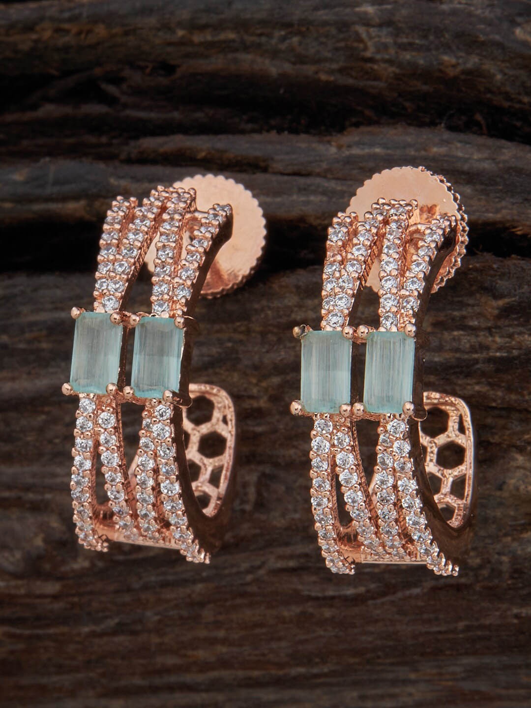 

Kushal's Fashion Jewellery Rose Gold-Plated CZ-Studded Contemporary Stud Earrings