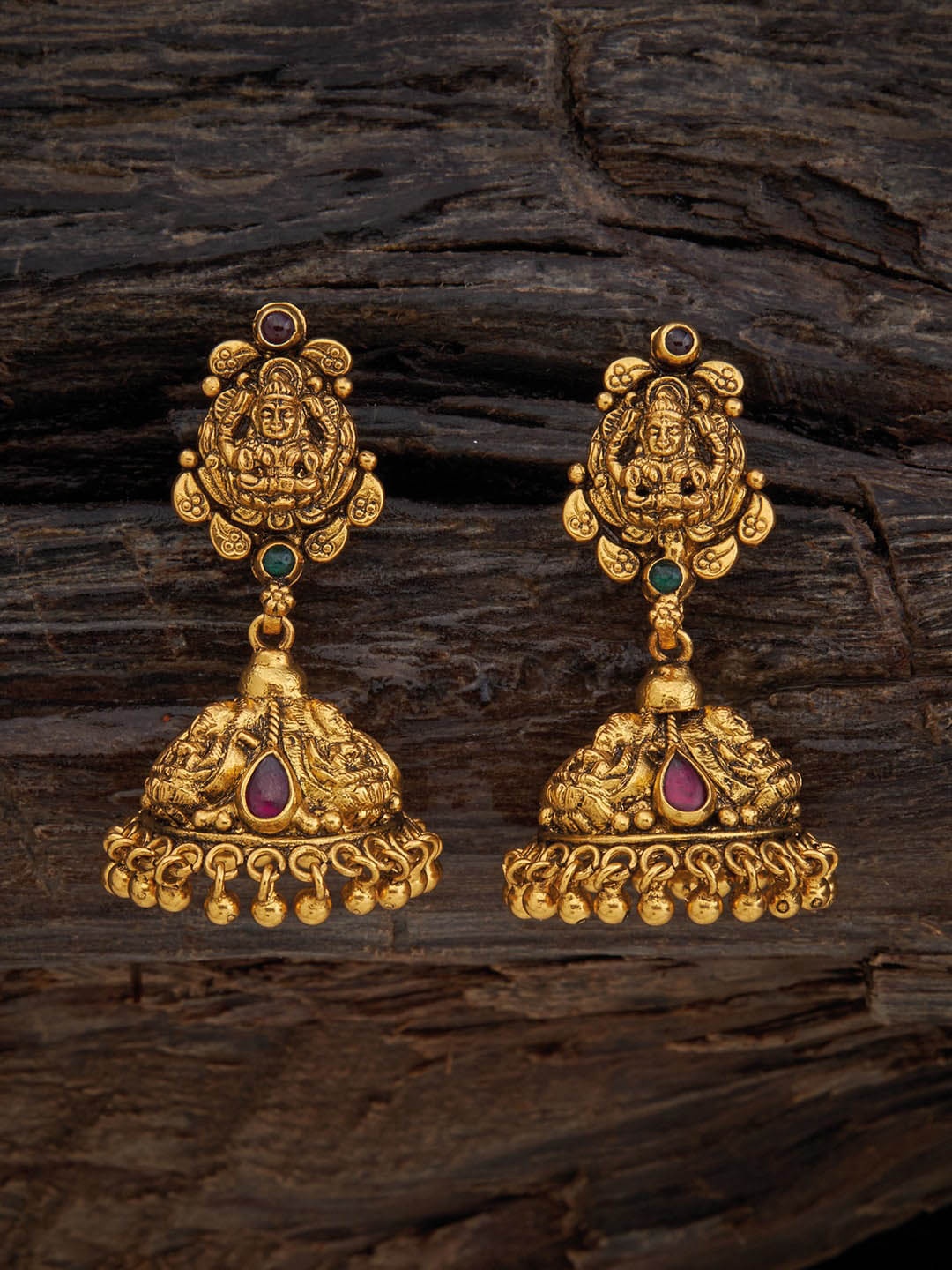 

Kushal's Fashion Jewellery Gold-Plated Temple Jhumkas