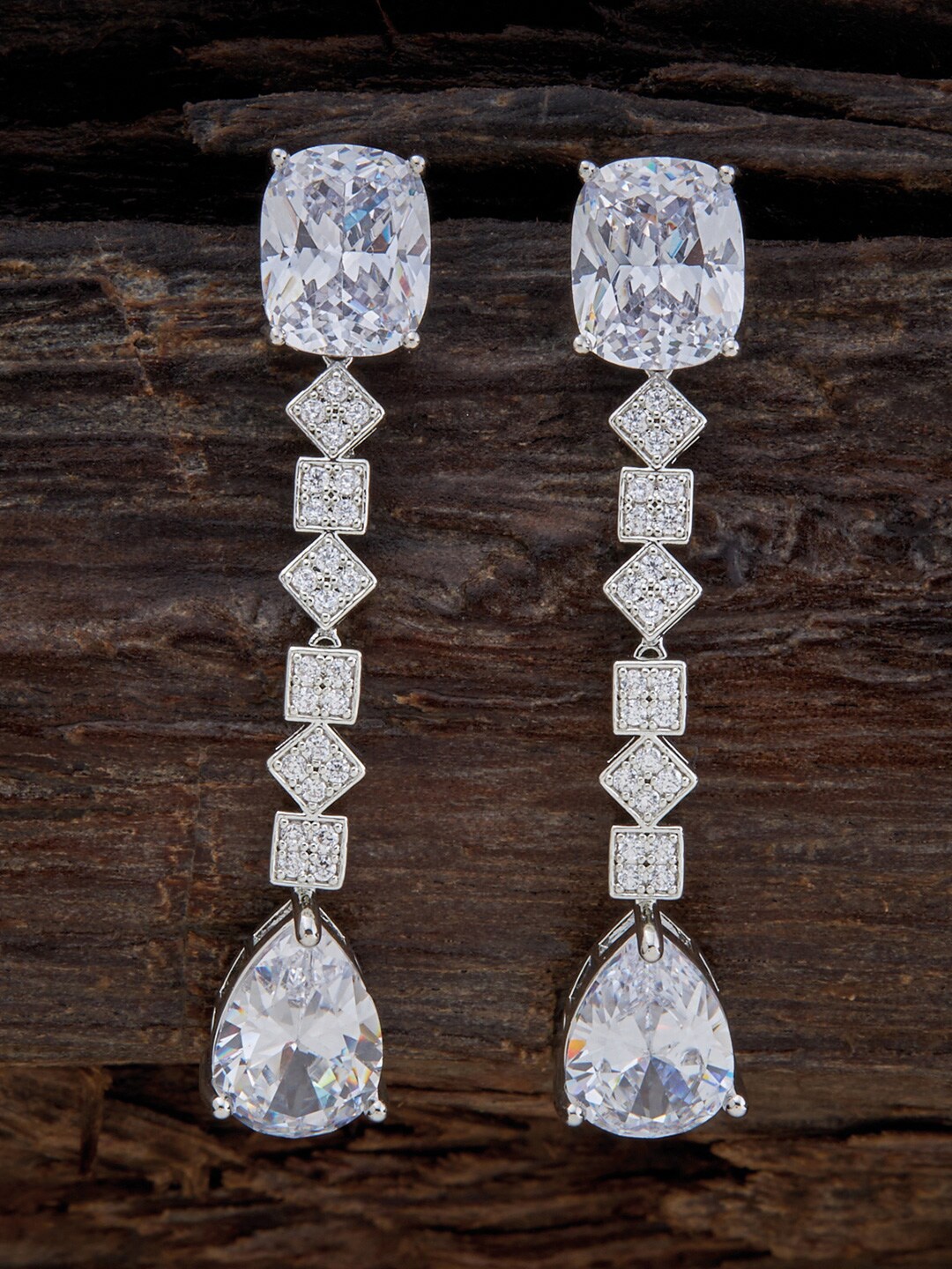 

Kushal's Fashion Jewellery Rhodium-Plated Contemporary Drop Earrings, Silver