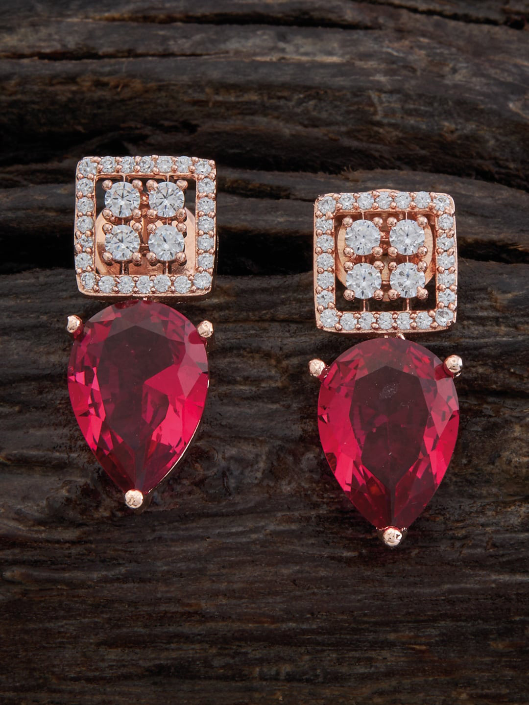 

Kushal's Fashion Jewellery Rose Gold Plated Contemporary Zircon Drop Earrings