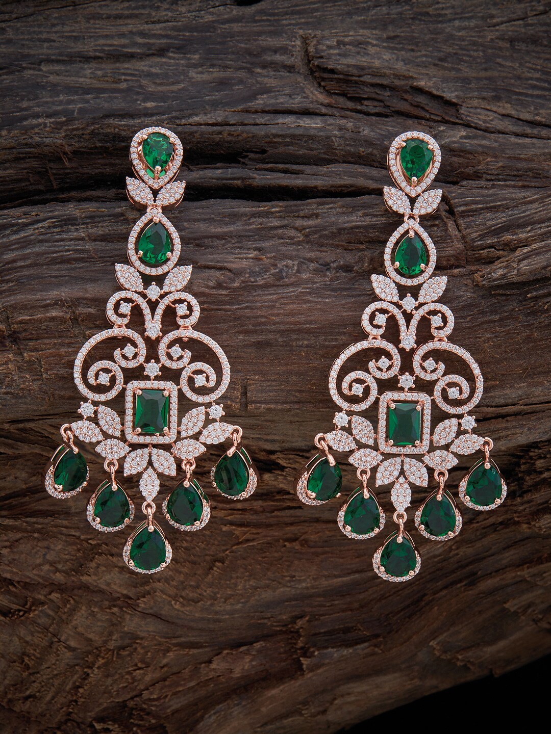 

Kushal's Fashion Jewellery Rose Gold-Plated Cubic Zirconia-Studded Drop Earrings