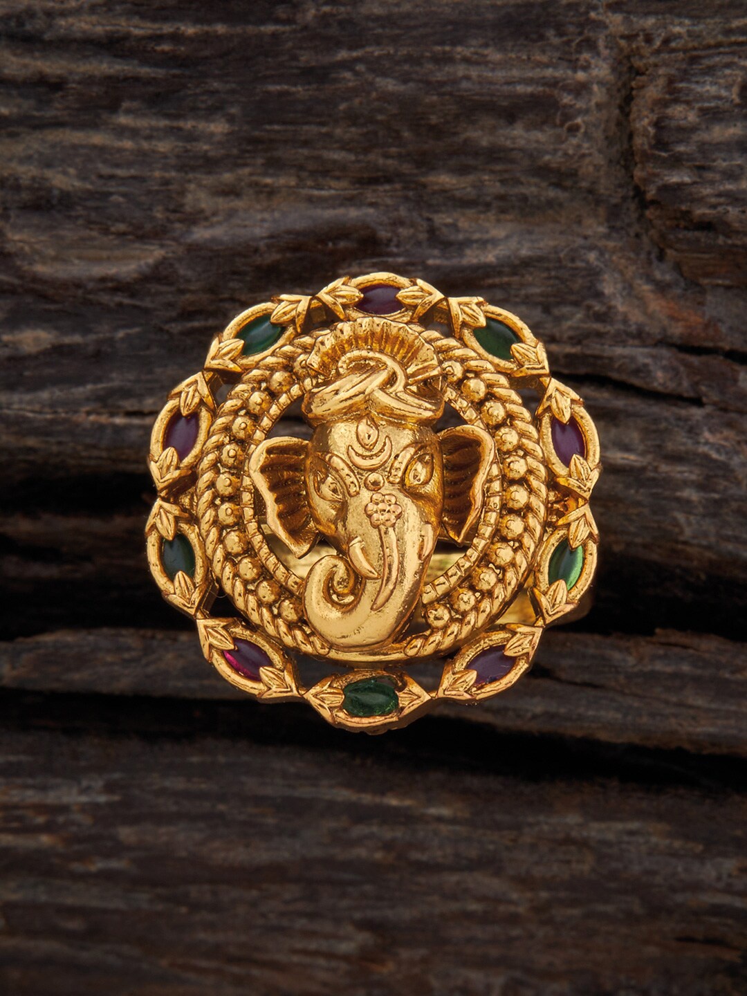 

Kushal's Fashion Jewellery Stones-Studded Antique Ring, Gold