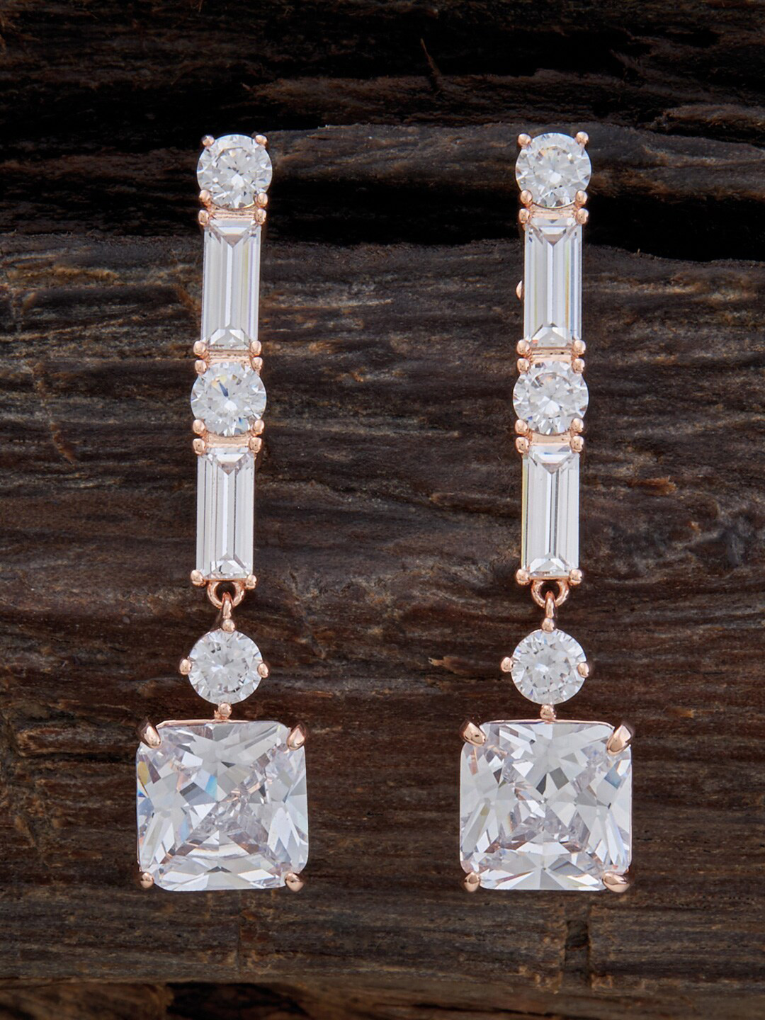 

Kushal's Fashion Jewellery Rhodium-Plated Cubic Zirconia-Studded Drop Earrings, White