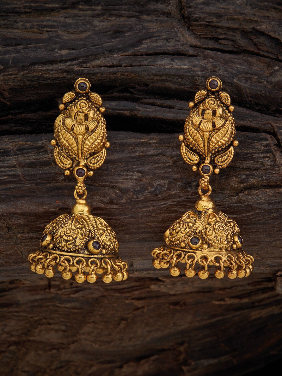 

Kushal's Fashion Jewellery Gold-Plated Contemporary Jhumkas Earrings, Red