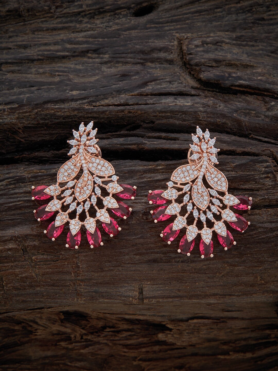 

Kushal's Fashion Jewellery Rose Gold-Plated Peacock Shaped Drop Earrings