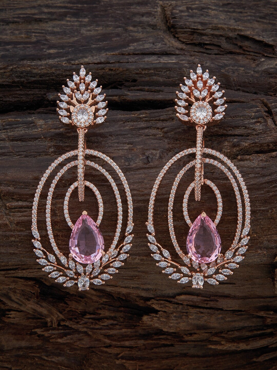 

Kushal's Fashion Jewellery Rhodium-Plated Cubic Zirconia-Studded Drop Earrings, Rose gold