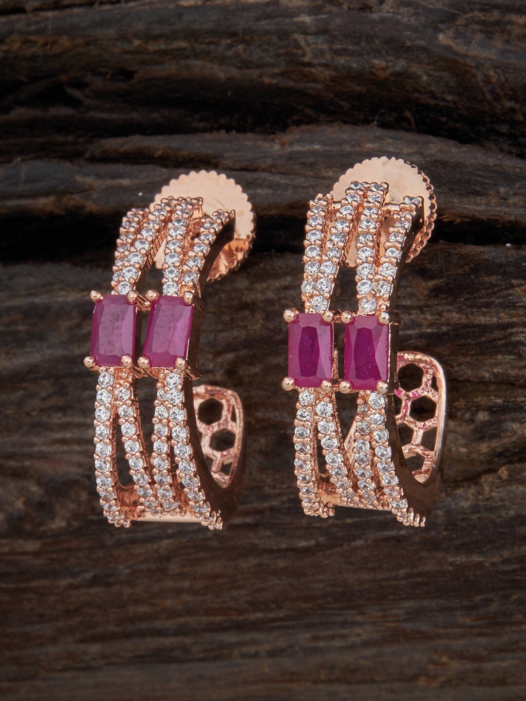

Kushal's Fashion Jewellery Rose Gold-Plated Contemporary Half Hoop Earrings