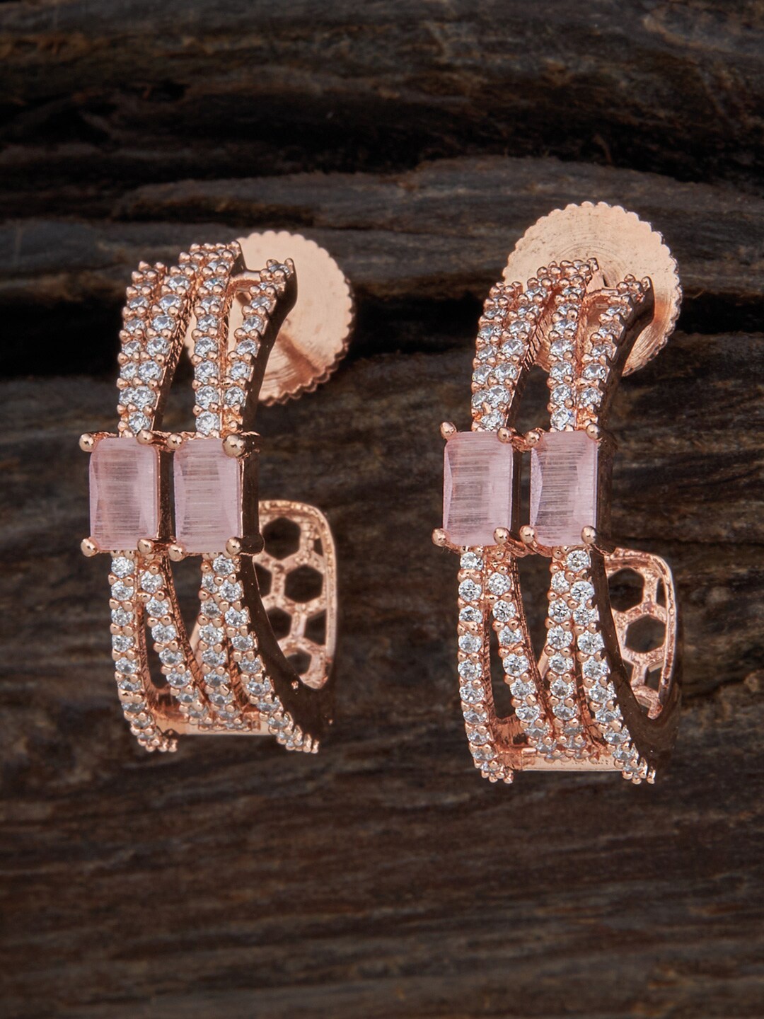 

Kushal's Fashion Jewellery Rose Gold-Plated CZ-Studded Stud Earrings