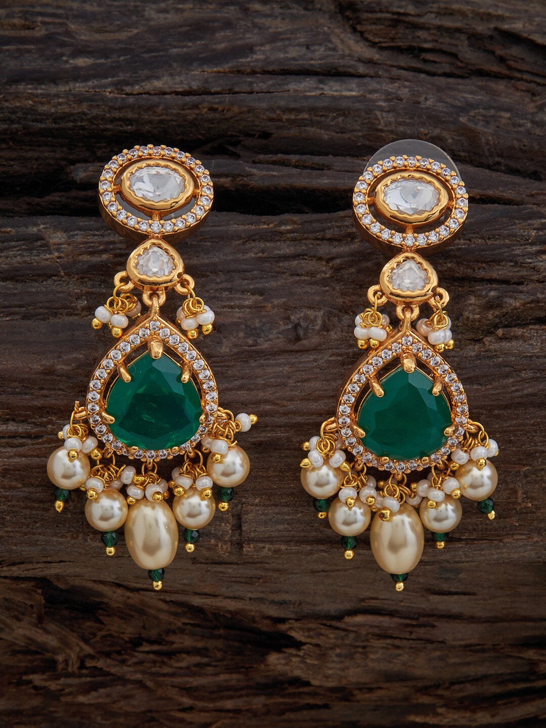 

Kushal's Fashion Jewellery Gold-Plated Contemporary Kundan Studded Drop Earrings