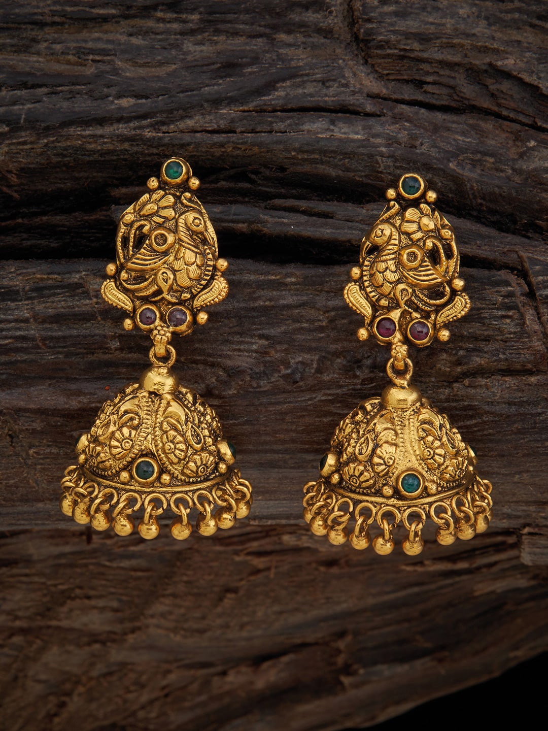 

Kushal's Fashion Jewellery Gold-Plated Peacock Shaped Jhumkas