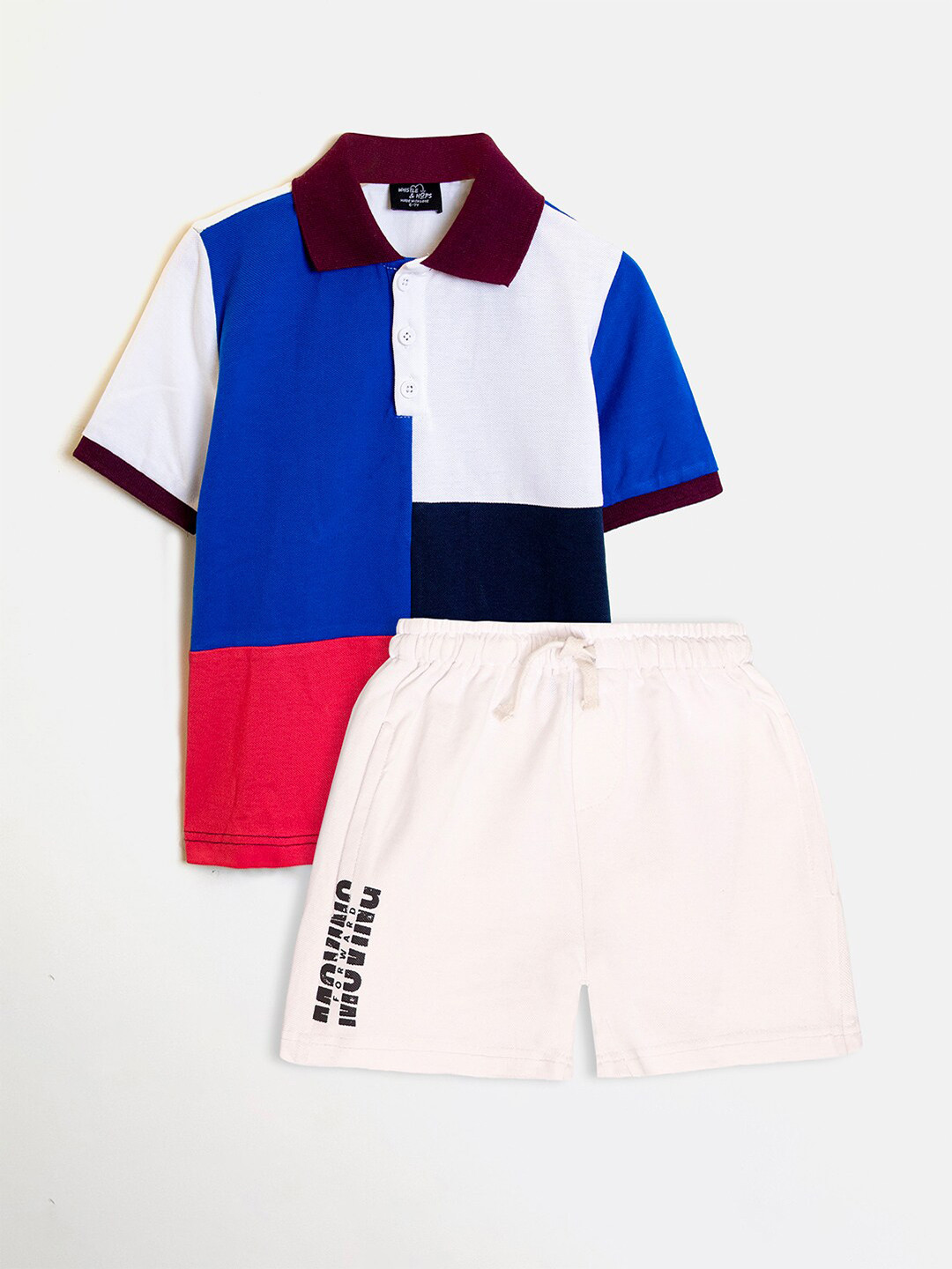 

Whistle & Hops Boys Colourblocked Pure Cotton T-shirt with Shorts, White
