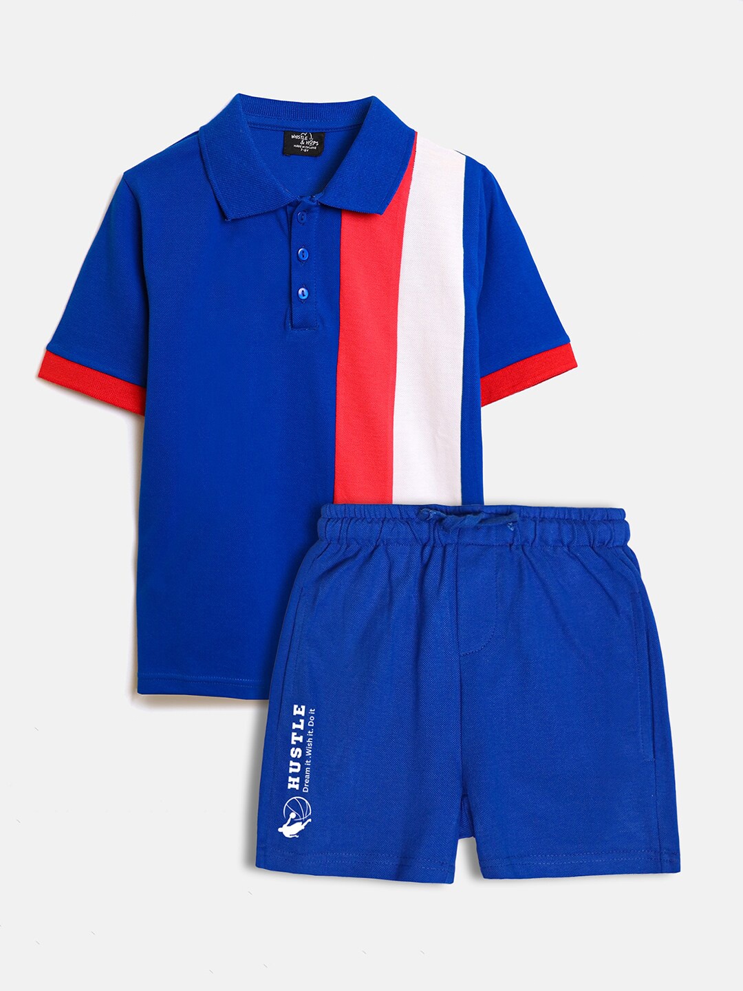 

Whistle & Hops Boys Colourblocked T-shirt with Shorts, Blue