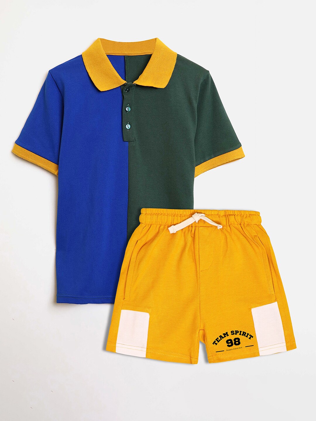 

Whistle & Hops Boys Colourblocked T-shirt with Shorts, Yellow