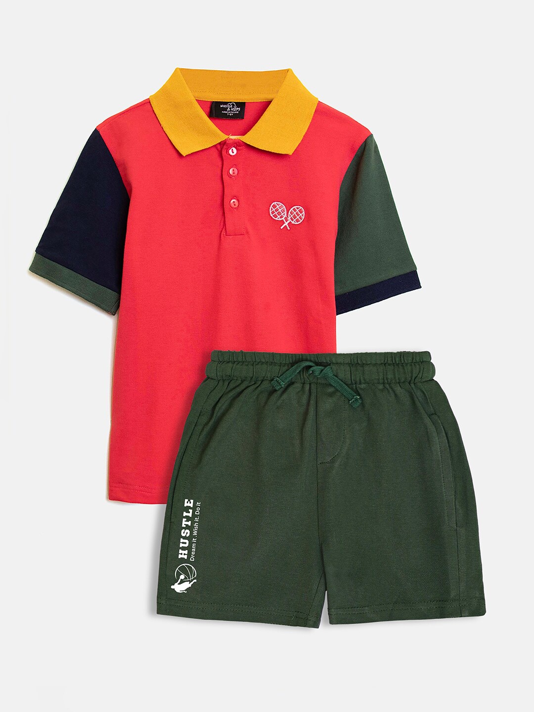 

Whistle & Hops Boys Shirt Collar T-shirt with Shorts, Red